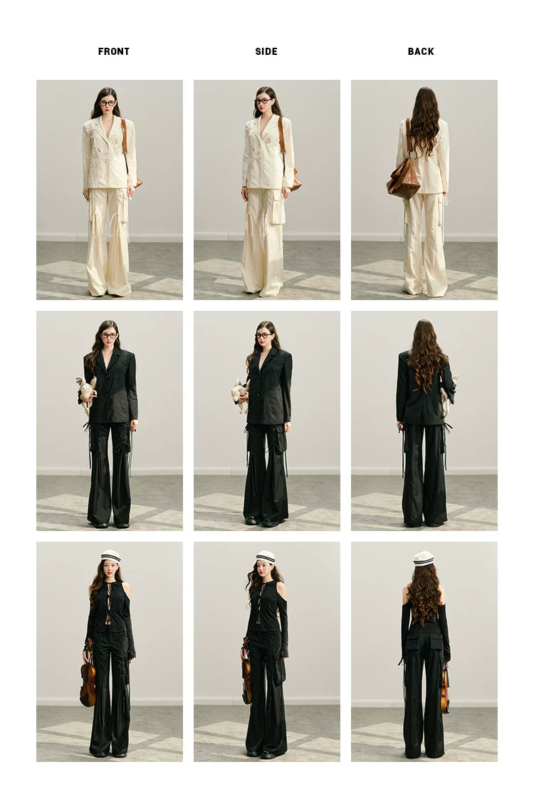 Pantalon droit à jambes larges et bretelles