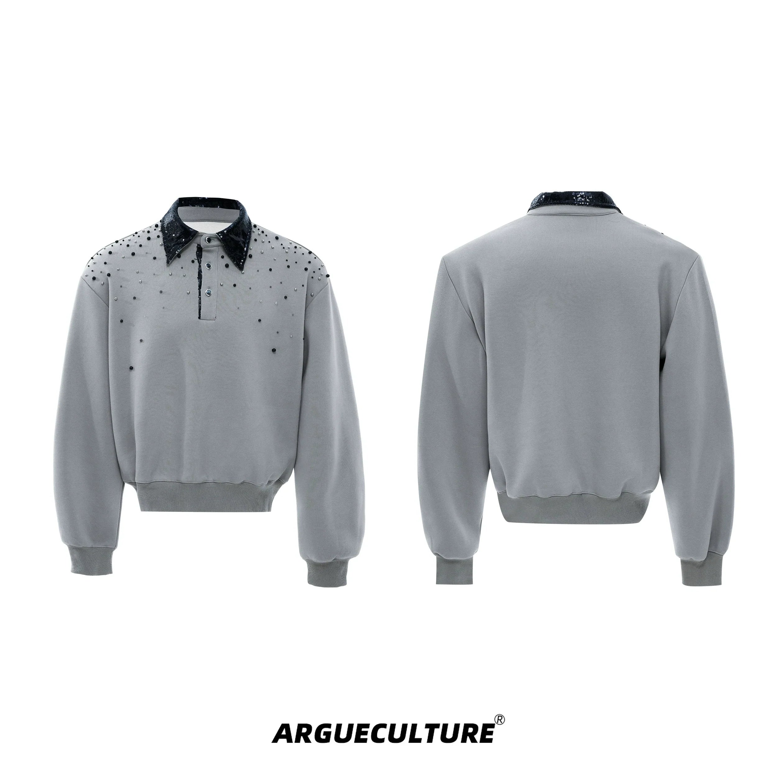 Pearl Sequin Long Sleeve Polo Shirt