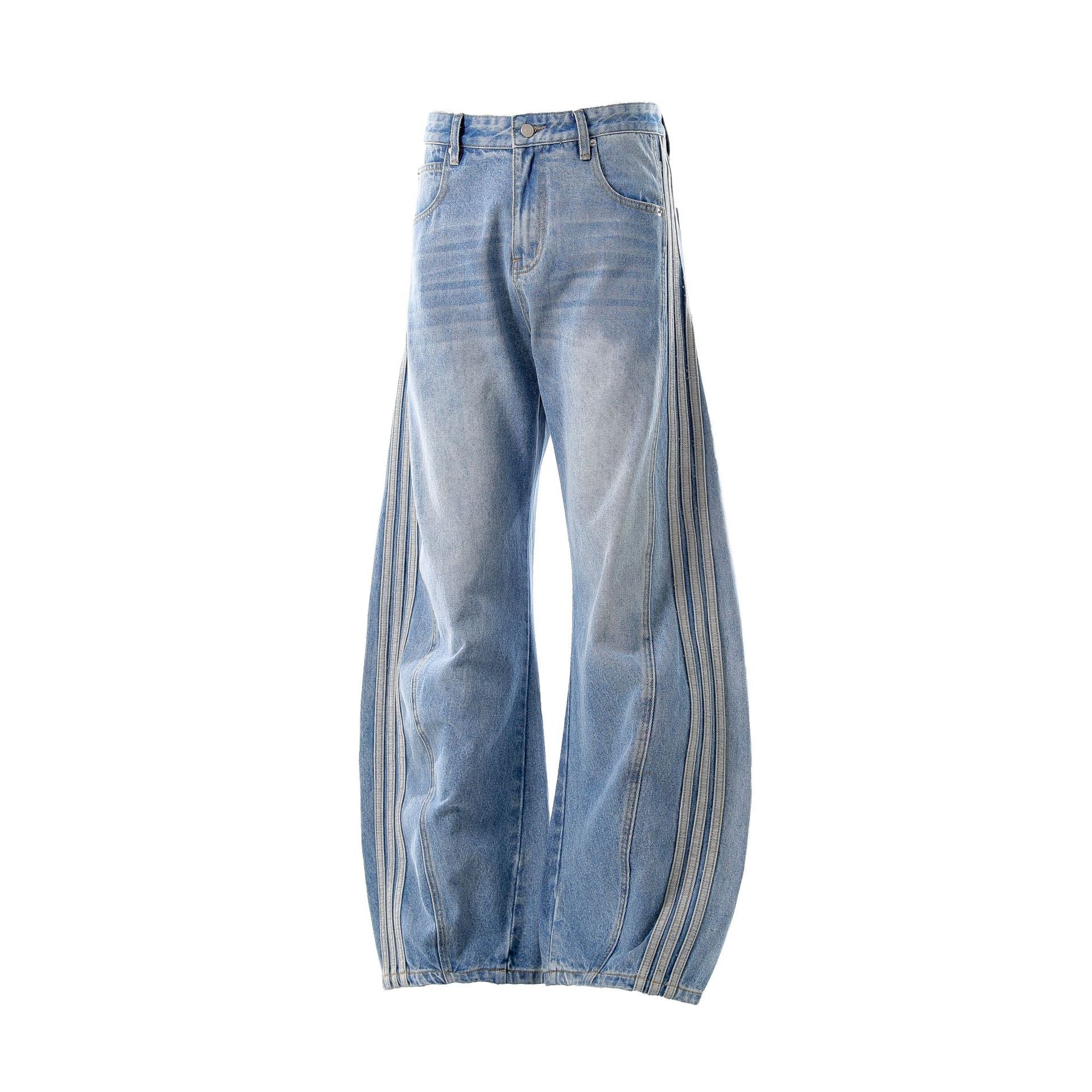 Washed Whisker Pin Tuck Wide Leg Denim Jeans