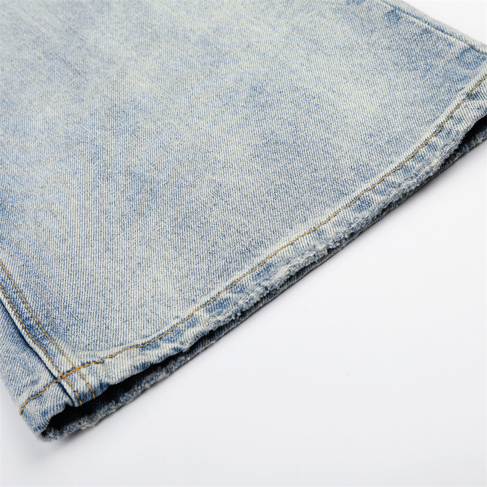 Distressed Camouflage Wide-Leg Jeans