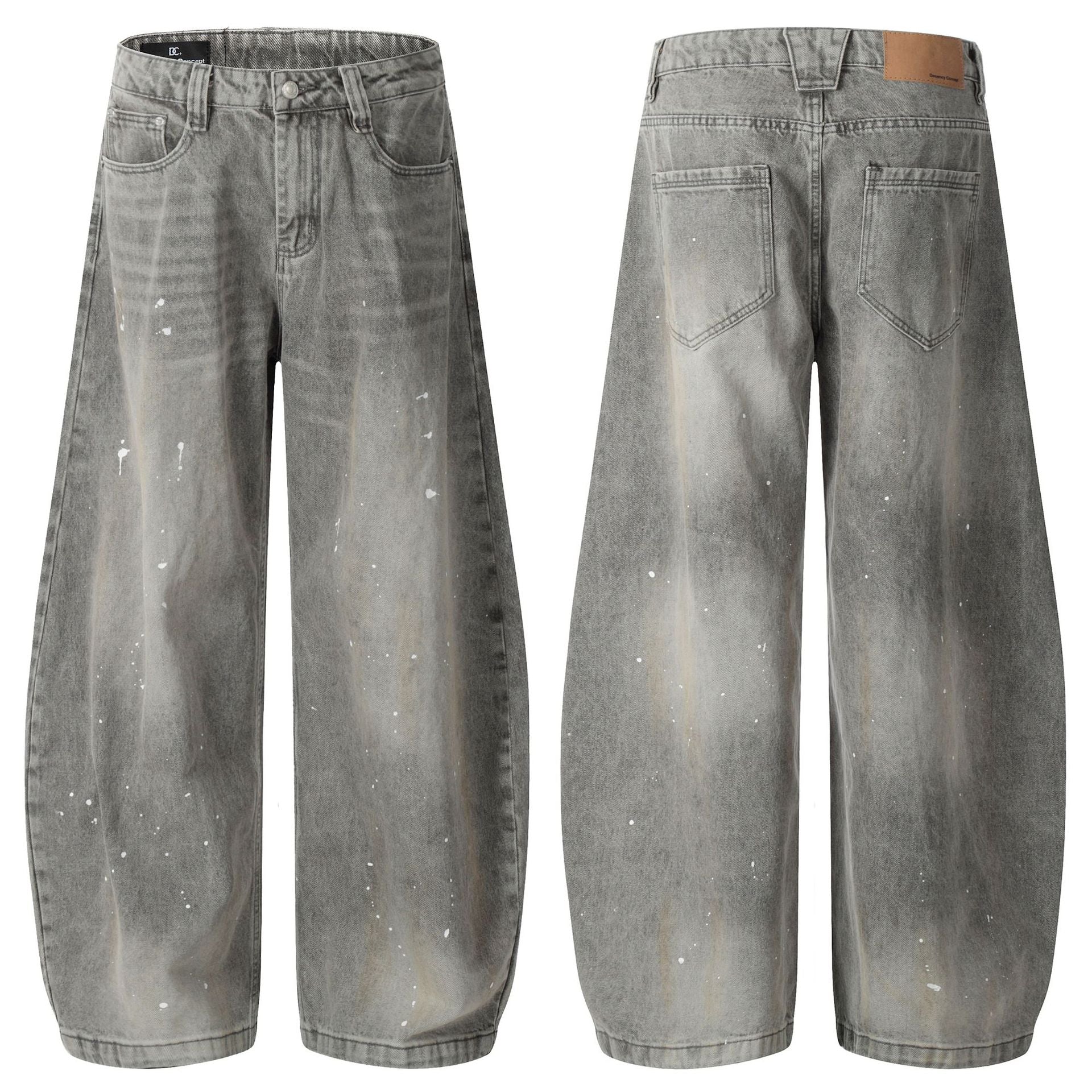 Washed Paint Wide Leg Denim Jeans