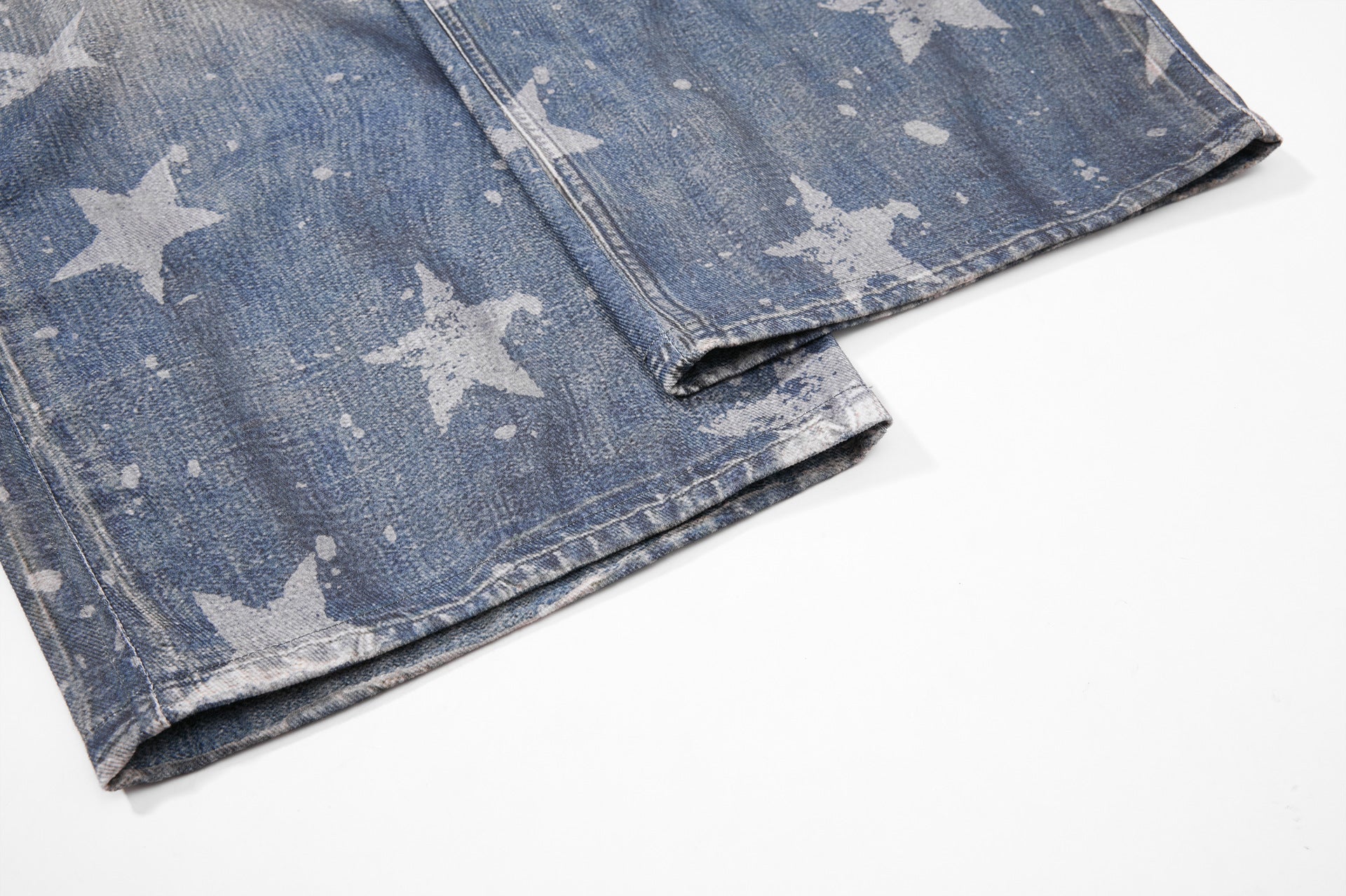Star Print Fake Layered Curved Wide Leg Denim Jeans