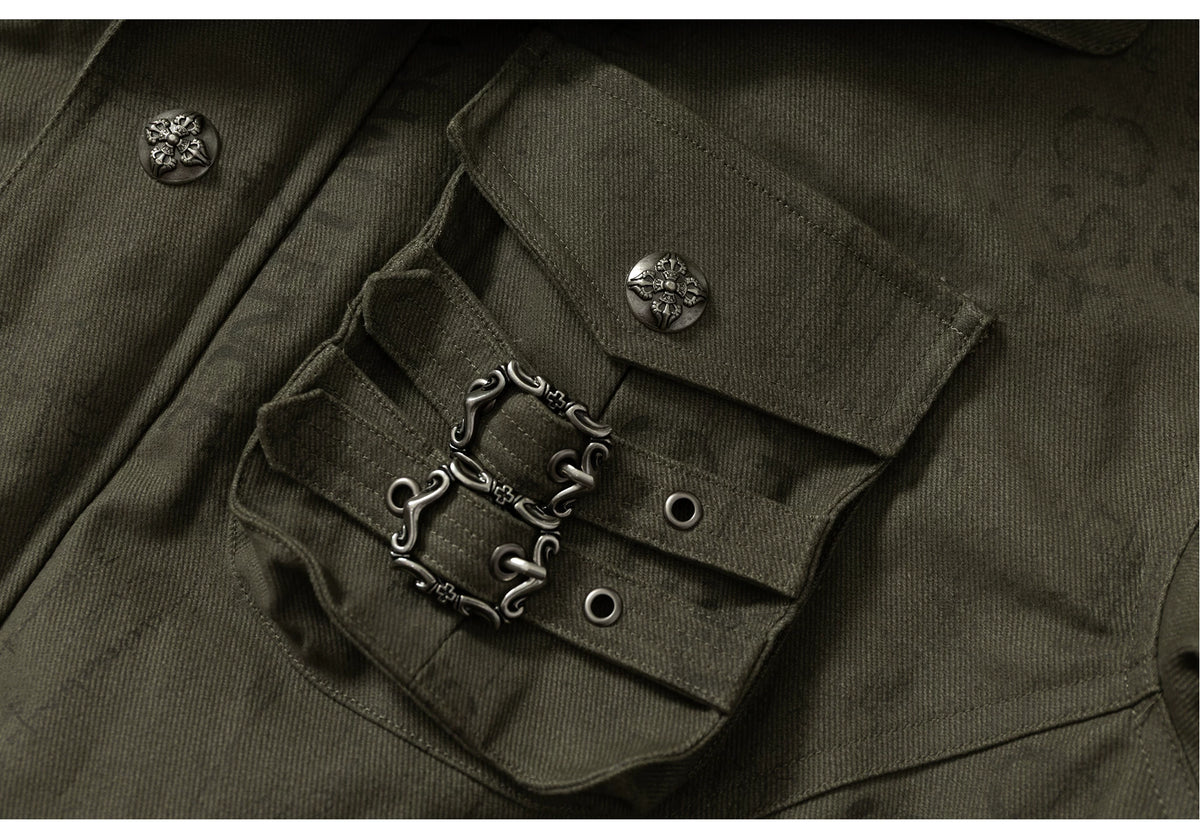 Fake Fur Hooded Multi-Pocket Buckle Detail Jacket