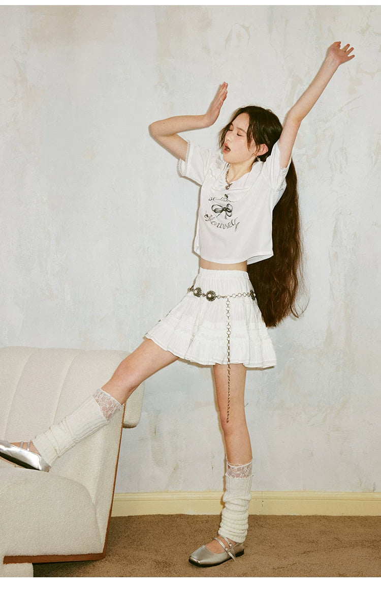 High Waist Jacquard Lace Fluffy Short Skirt