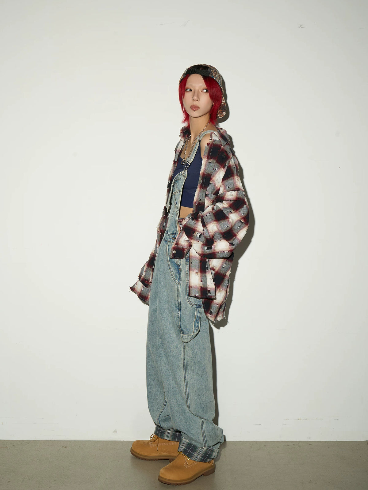 Ripped Plaid Oversize Long Sleeve Shirt