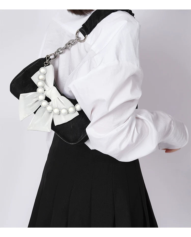 Contrast Color Bow Shoulder Bag