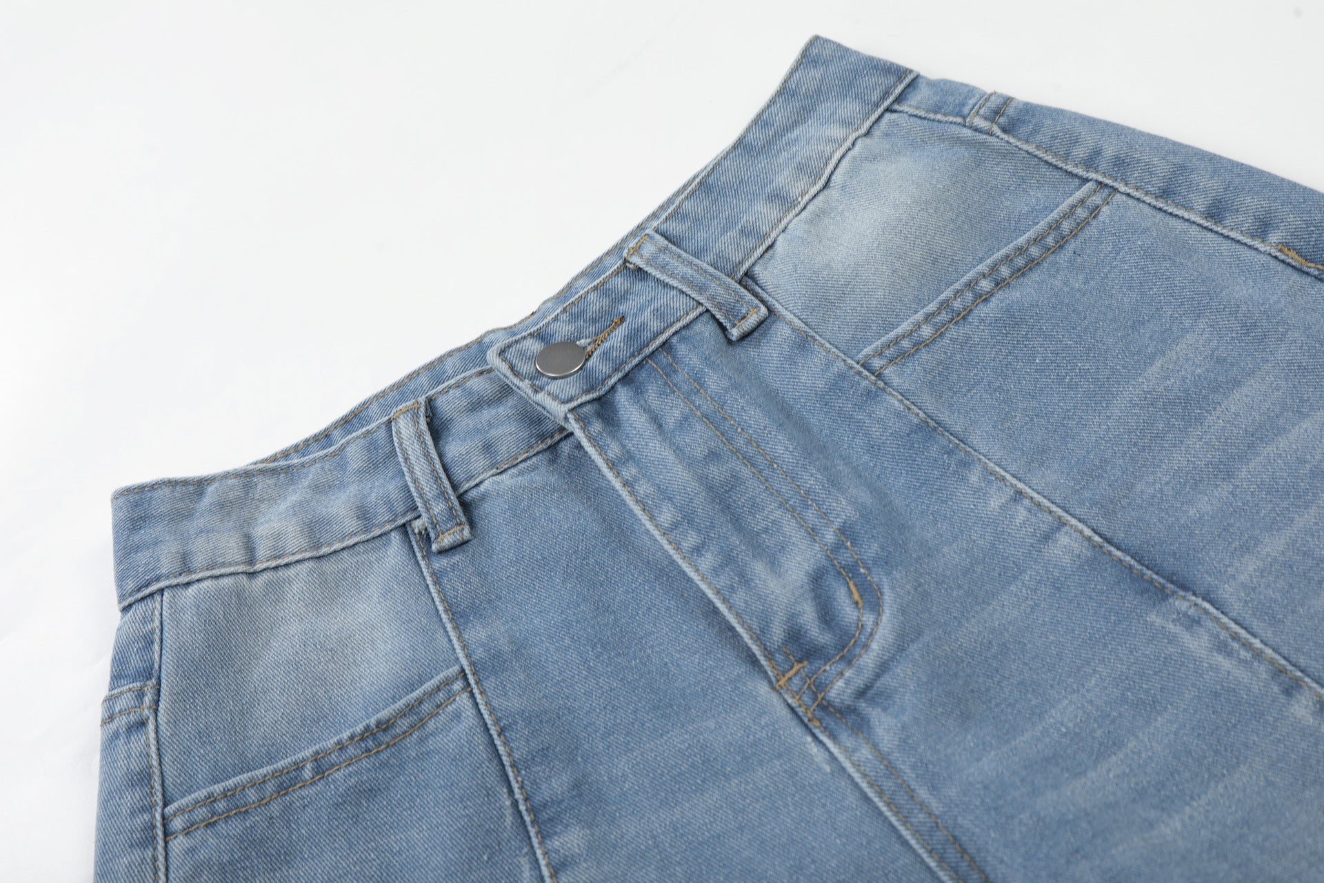 Washed Letter Print Wide Leg Denim Jeans
