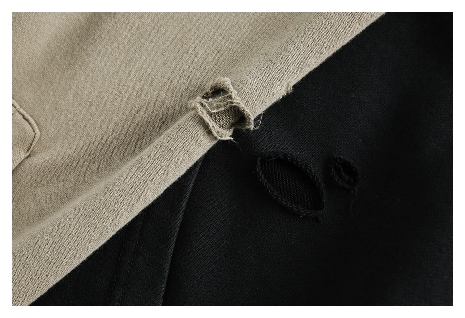Sweat à capuche rétro déchiré et délavé
