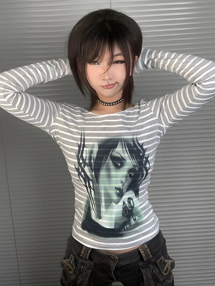 Gothic Stripe Slim Long Sleeve T-Shirt
