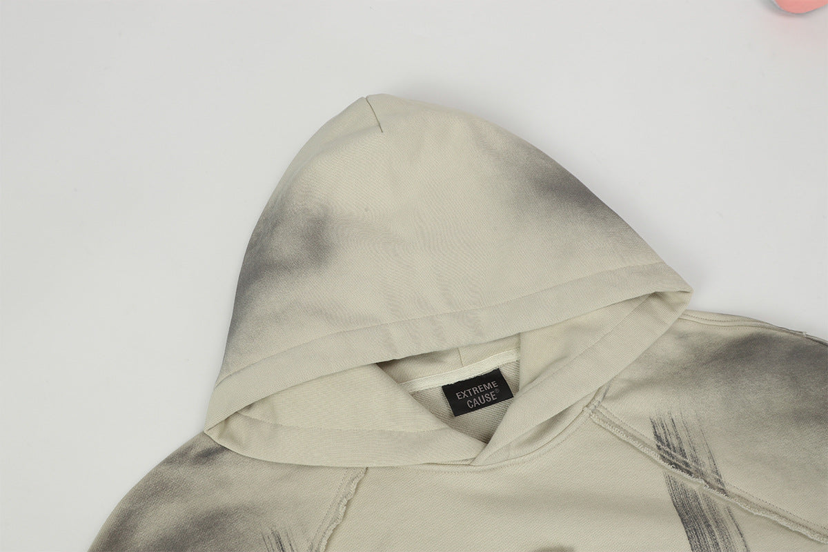 Spray Paint Wash Raw Edge Pullover Hoodie