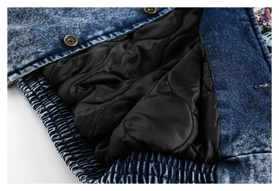 Chaqueta acolchada vaquera de patchwork deconstruida