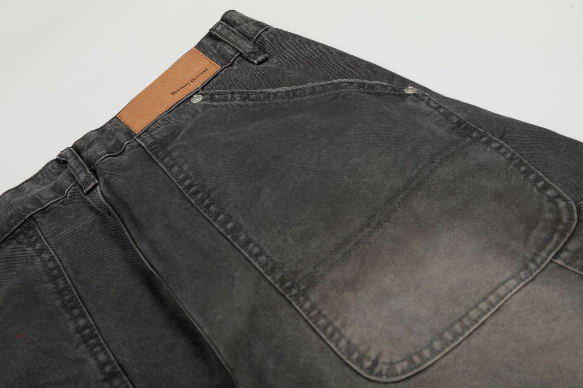 Washed Fade Curved Seam Wide Leg Denim Jeans