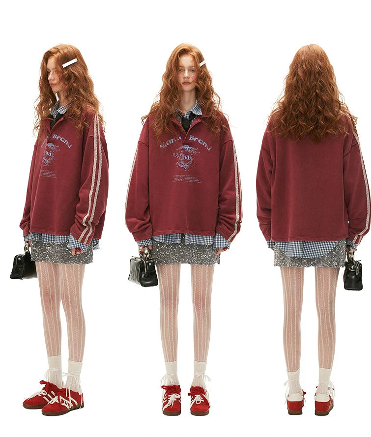 Washed Lace Polo Sweatshirt