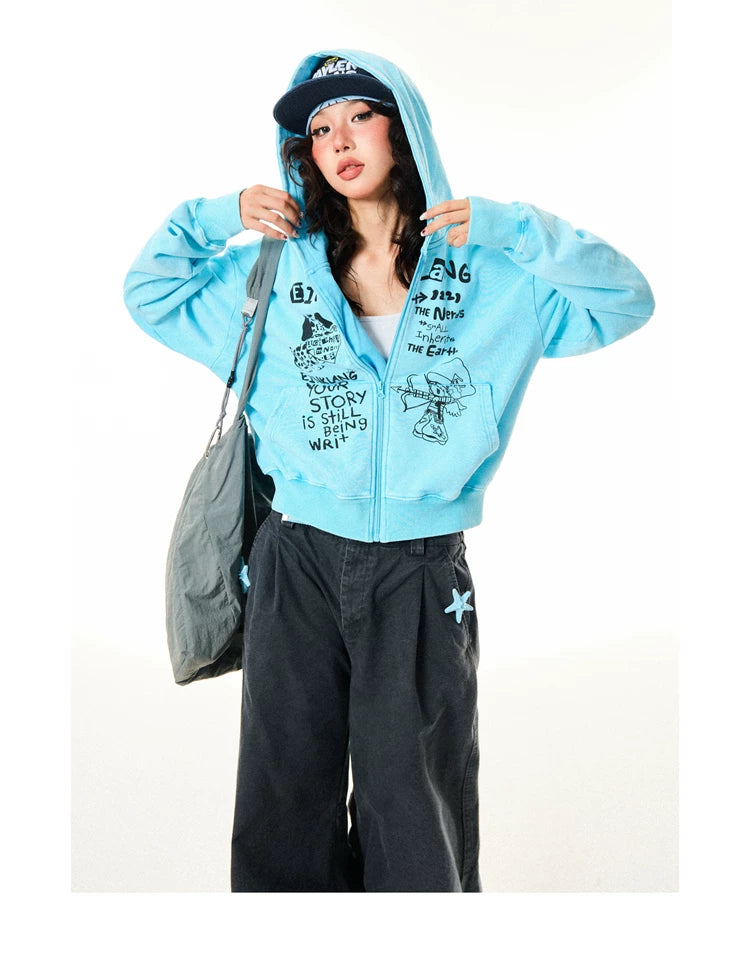 Letter Print Zipper Hoodie