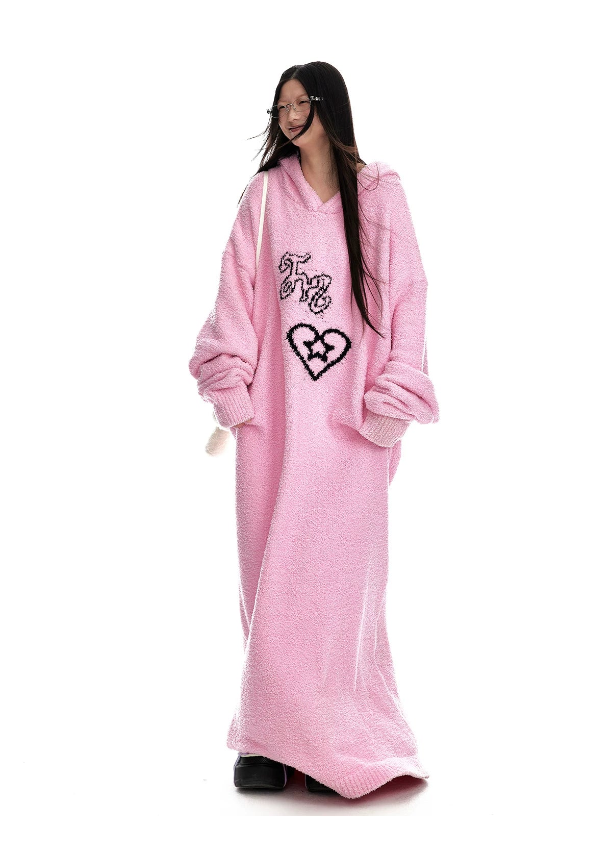 Fuzzy Hooded Knit Sweater Dress