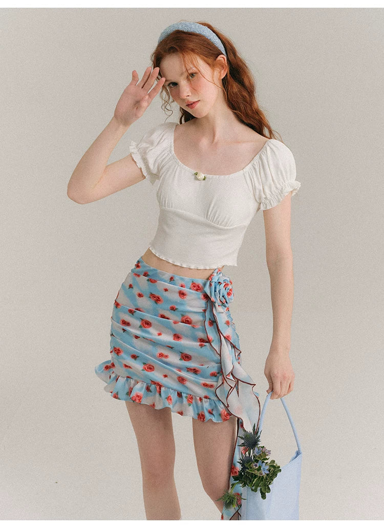 Hand Painted Rose Floral Camisole & Short Skirt Setup