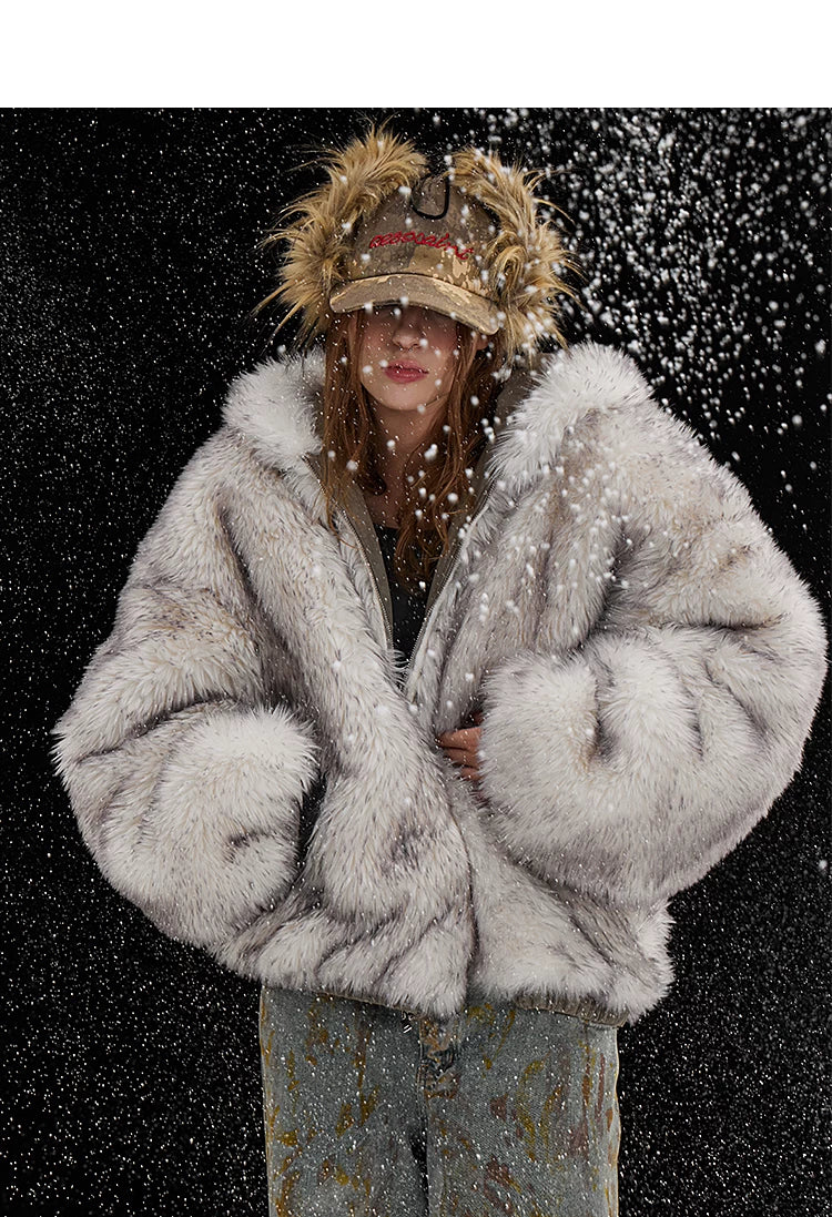 Reversible Suede Oversize Thick Fur Jacket