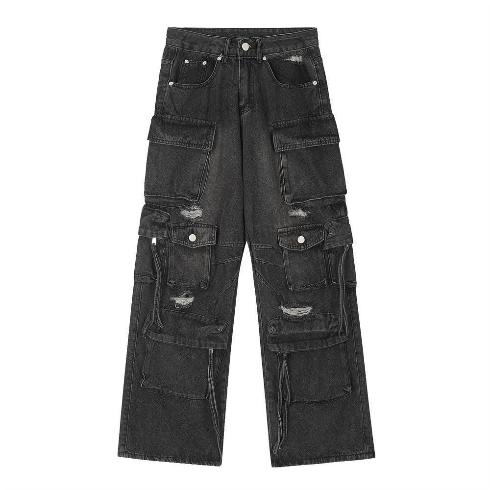 Pantalon cargo en denim vieilli