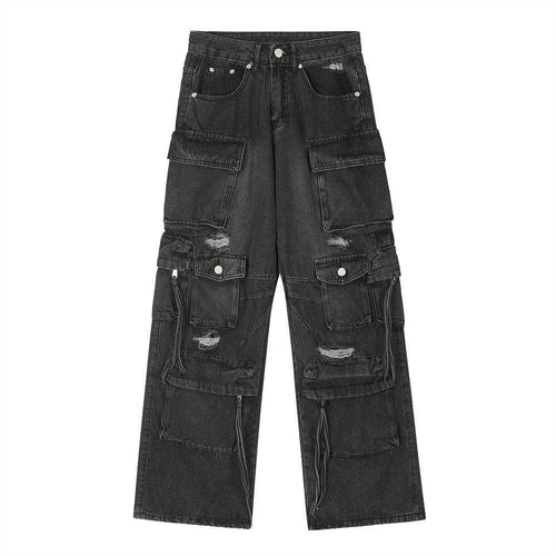 Versleten denim cargobroek - S / zwart