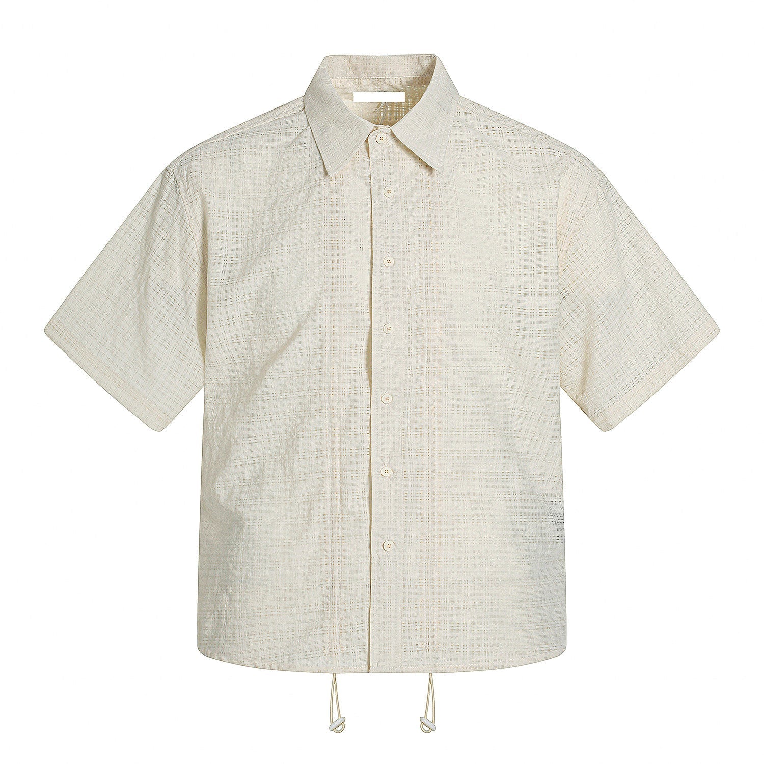 Ruffle Sheer Check Drawstring Hollow Short Sleeve Shirt