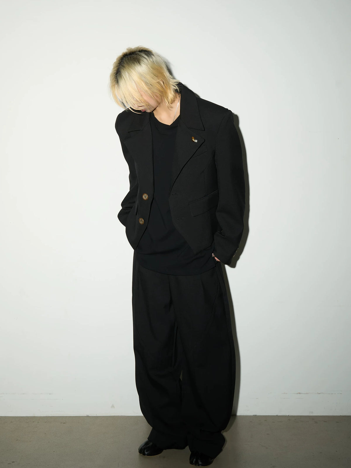 Shoulder-Pad Button Tailored Jacket & Wide Leg Trousers Setup