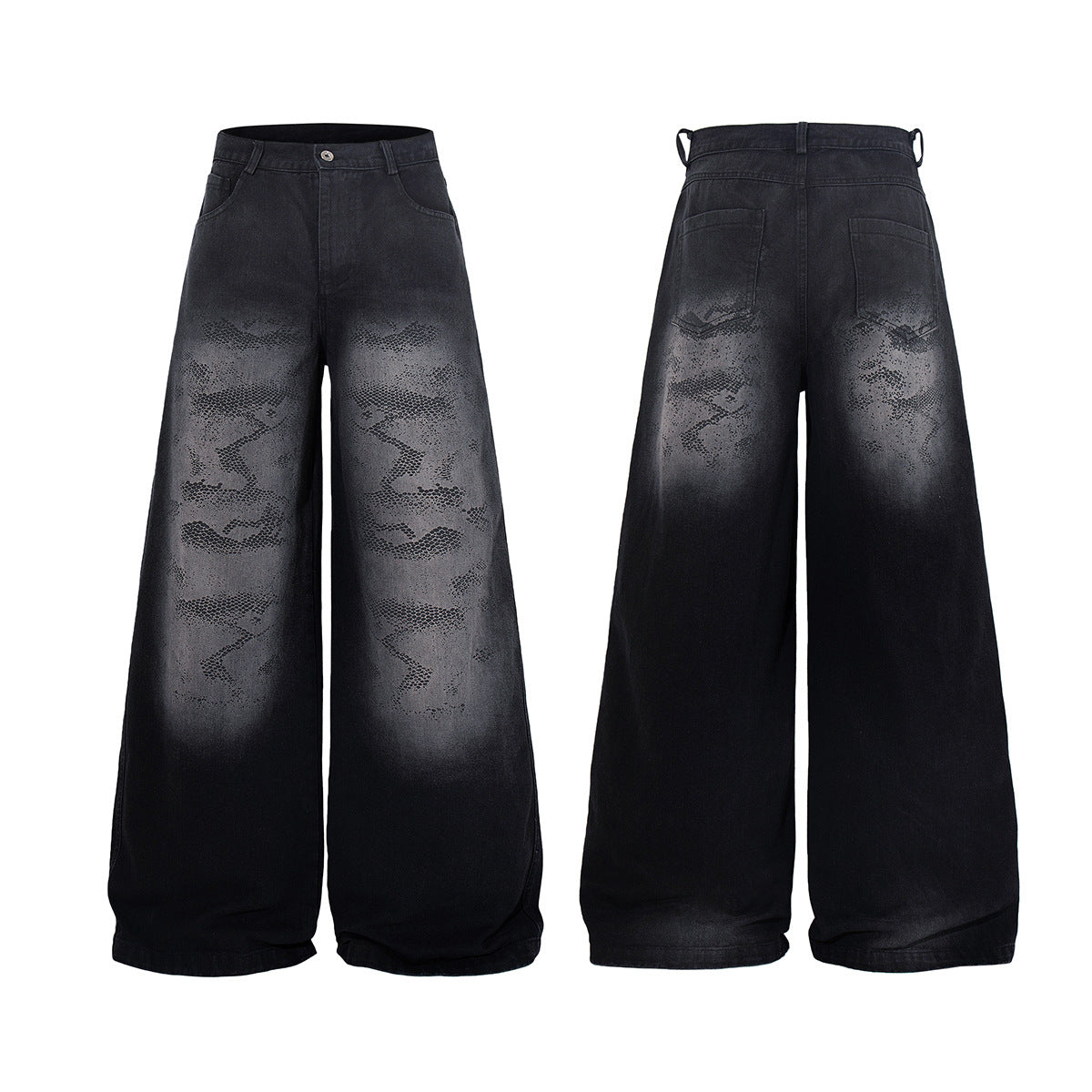 Washed Tribal Fade Wide Leg Denim Jeans