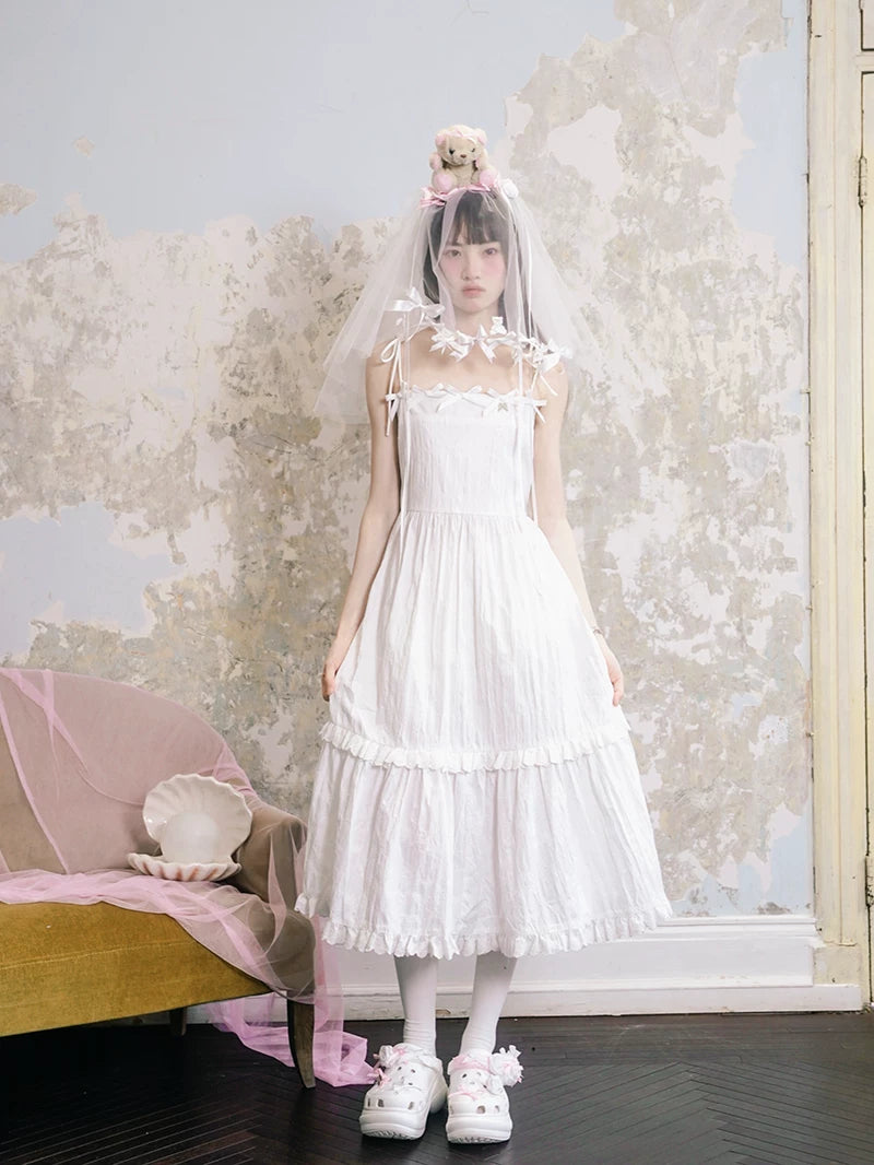 Bow Check Lace Camisole Dress