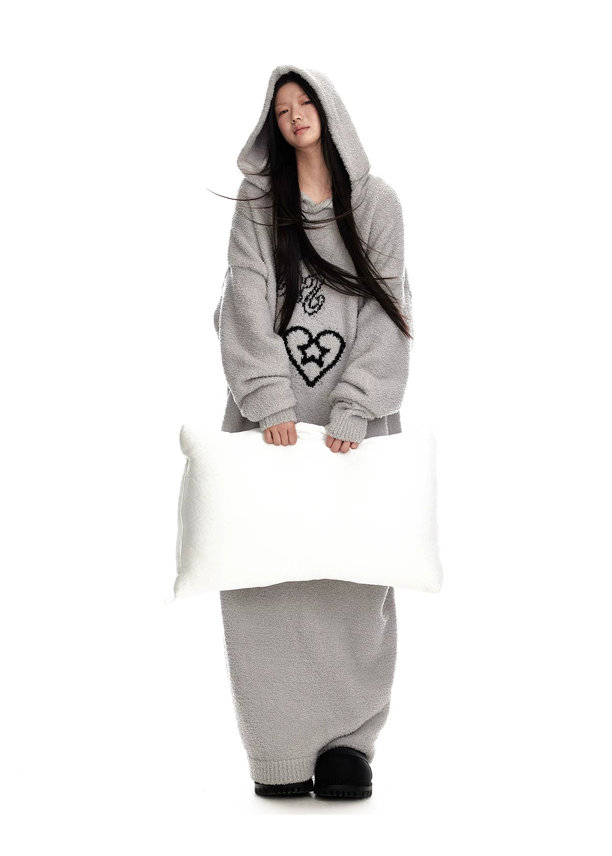Fuzzy Hooded Knit Sweater Dress