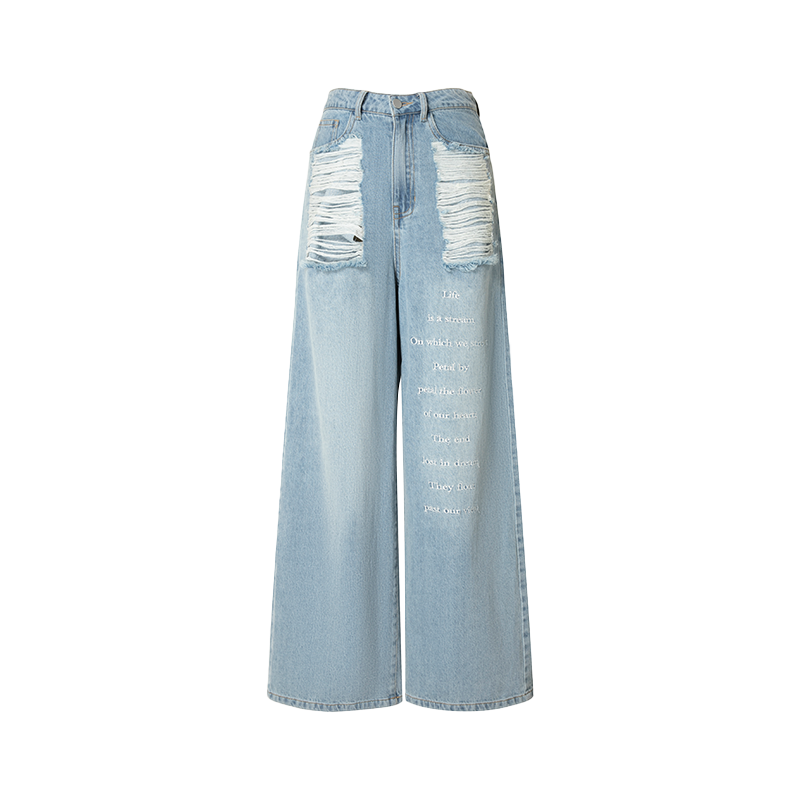 Jeans strappati sfrangiati blu retrò