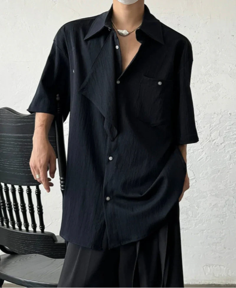 Asymmetrical Patchwork Short Sleeve Shirt