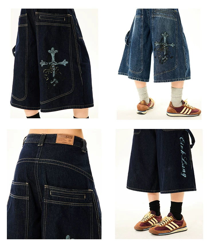 Wide-Leg Denim Shorts