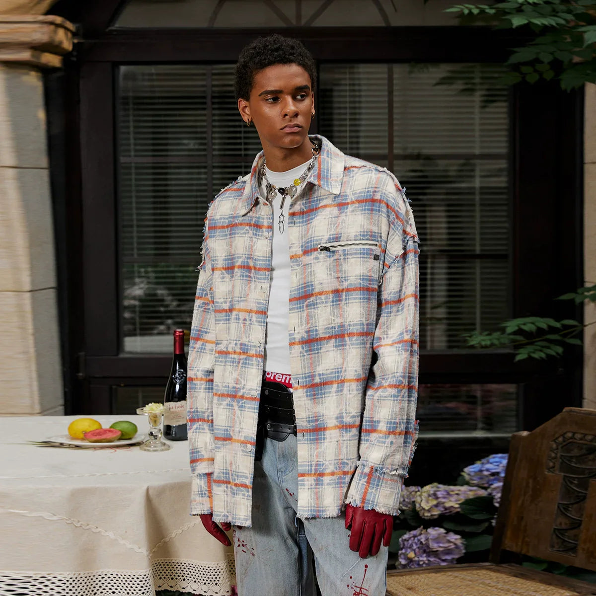 Edge Plaid Design Print Long Sleeve Shirt