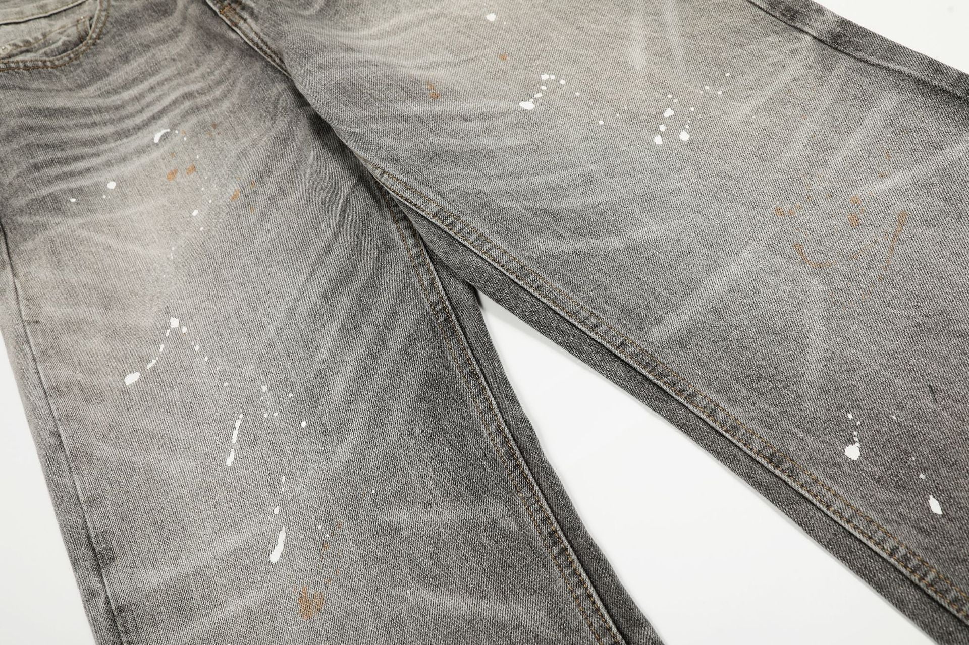 Dirty Washed Paint Wide Leg Denim Jeans