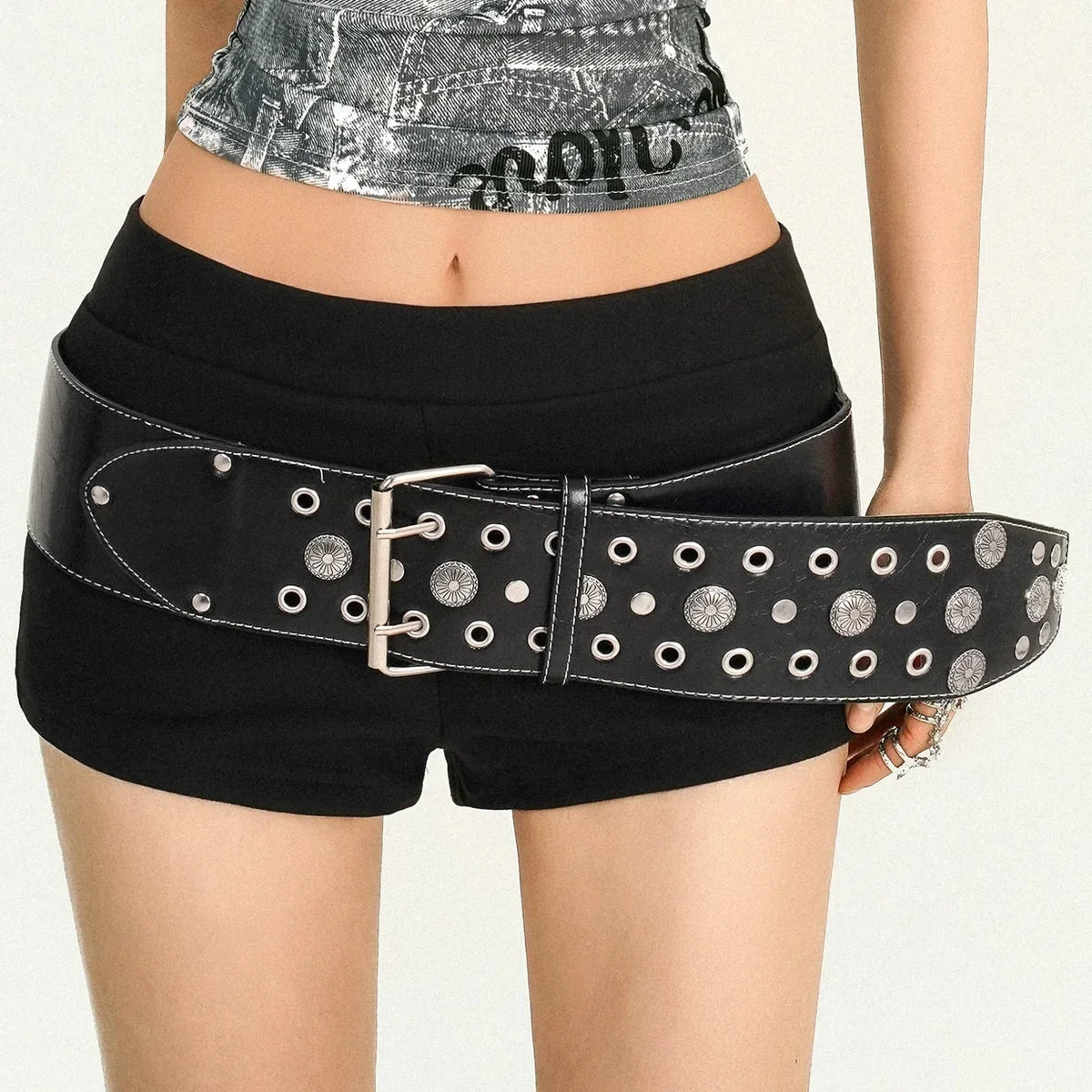 PU Leather Studs Metal Buckle Belt