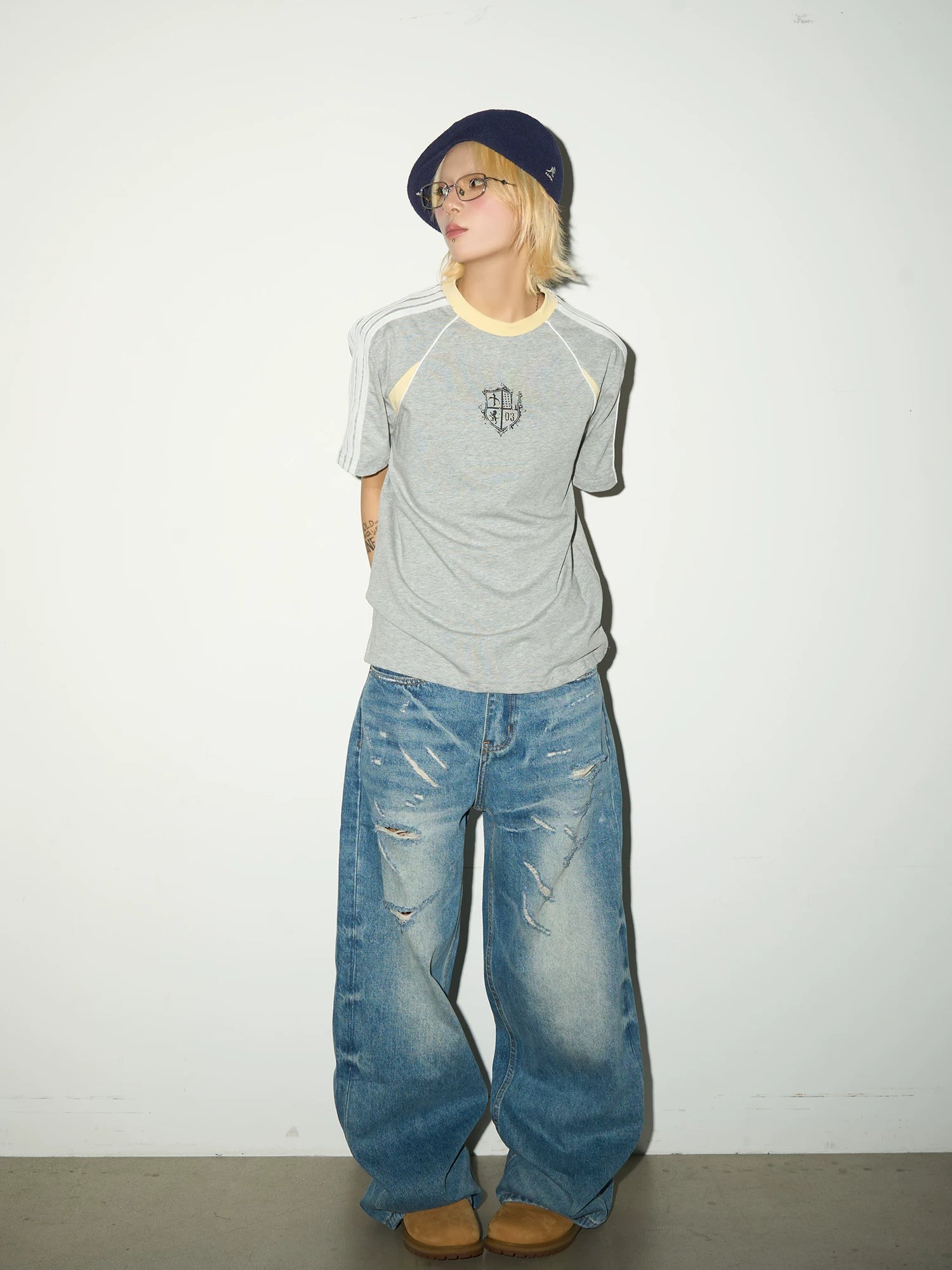 Washed Damage Fade Straight Denim Jeans