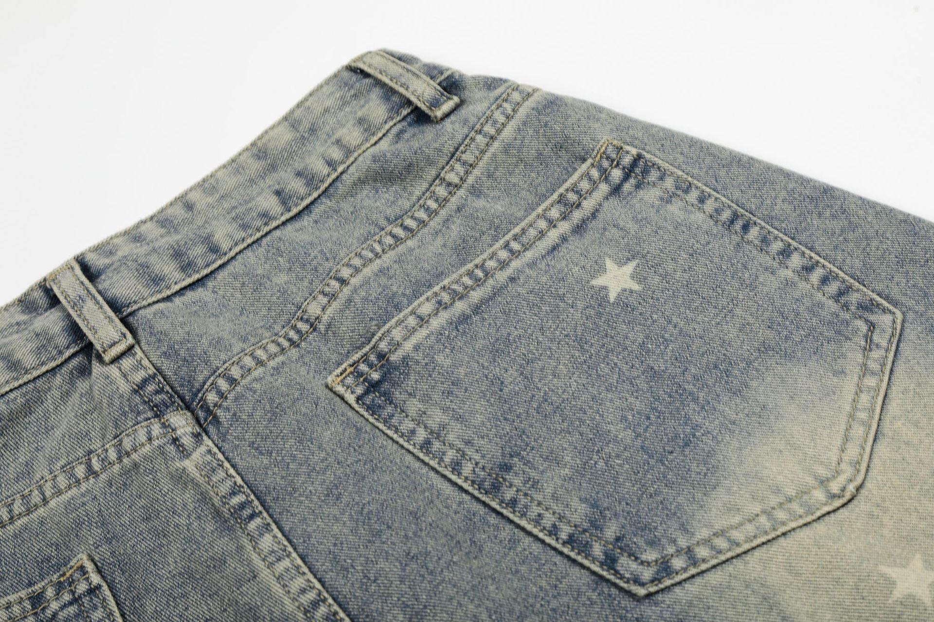 Curved Star Wide Leg Denim Short Pants
