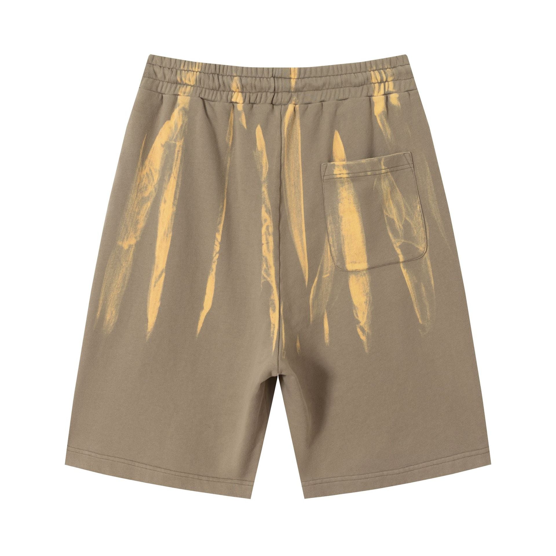 Drawstring Wash Tie-Dye Damage Half Sweatpants