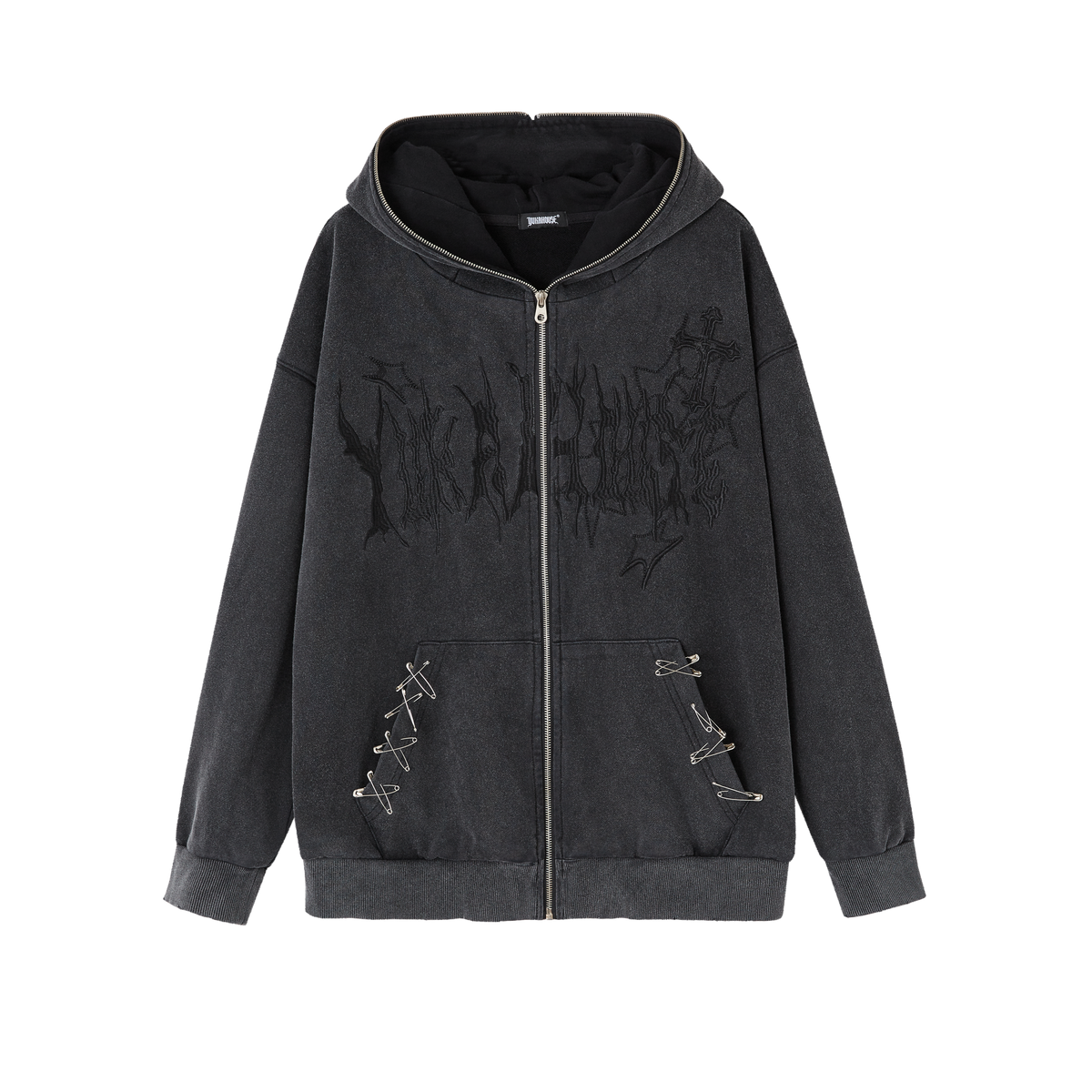 Cat Ear Safety Pin Oversize Zipper Hoodie