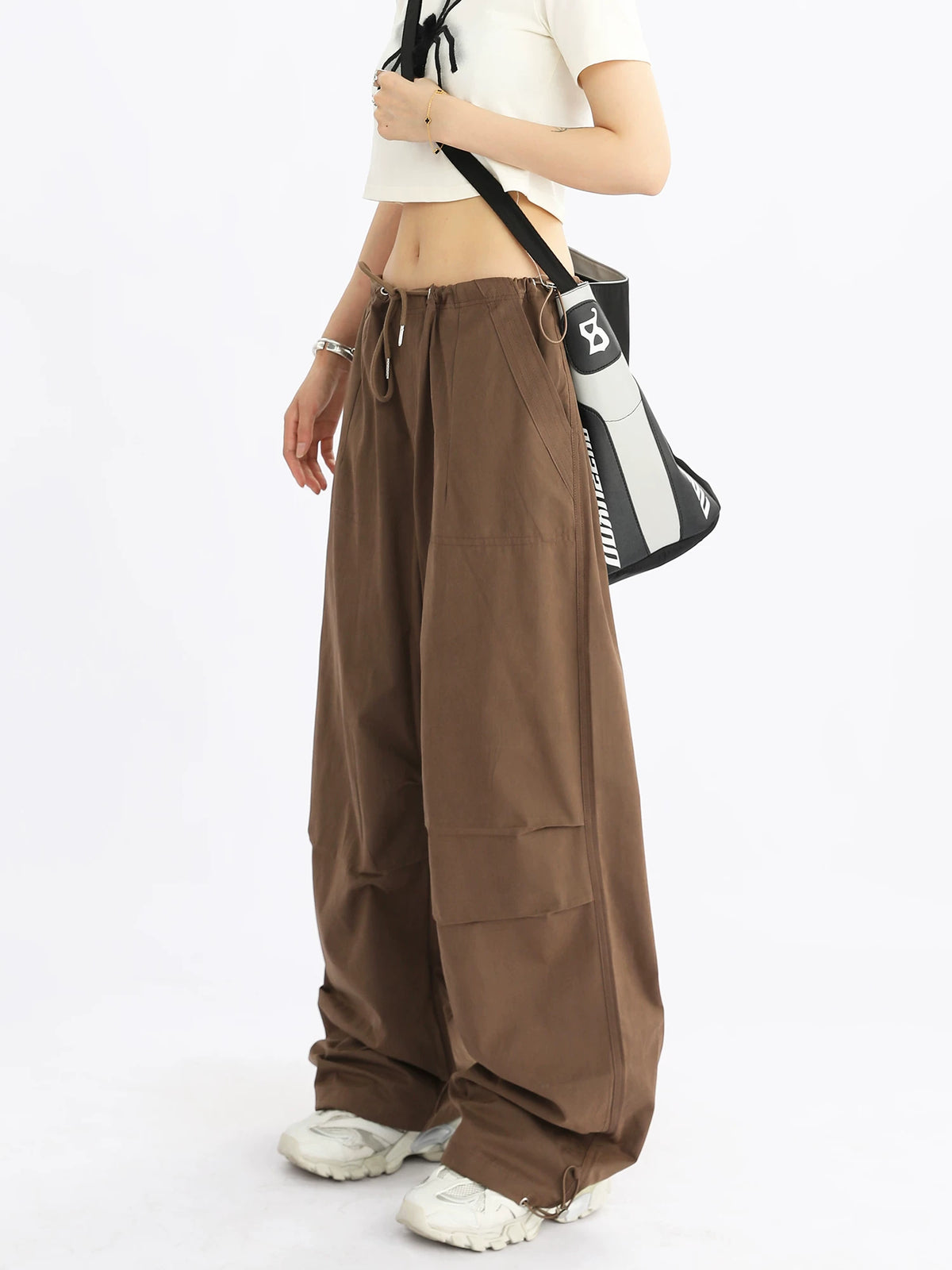 Wide-Leg Drawstring Cargo Pants