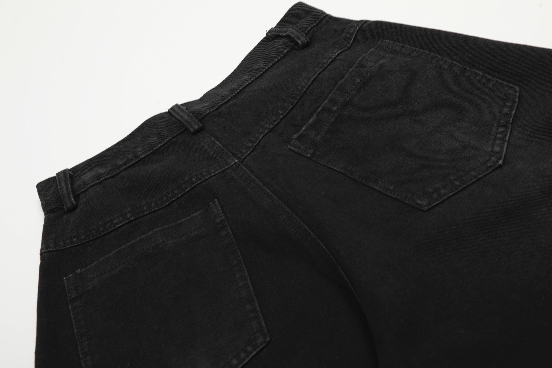 Deconstructed Three-Stripe Curved Wide Leg Denim Jeans