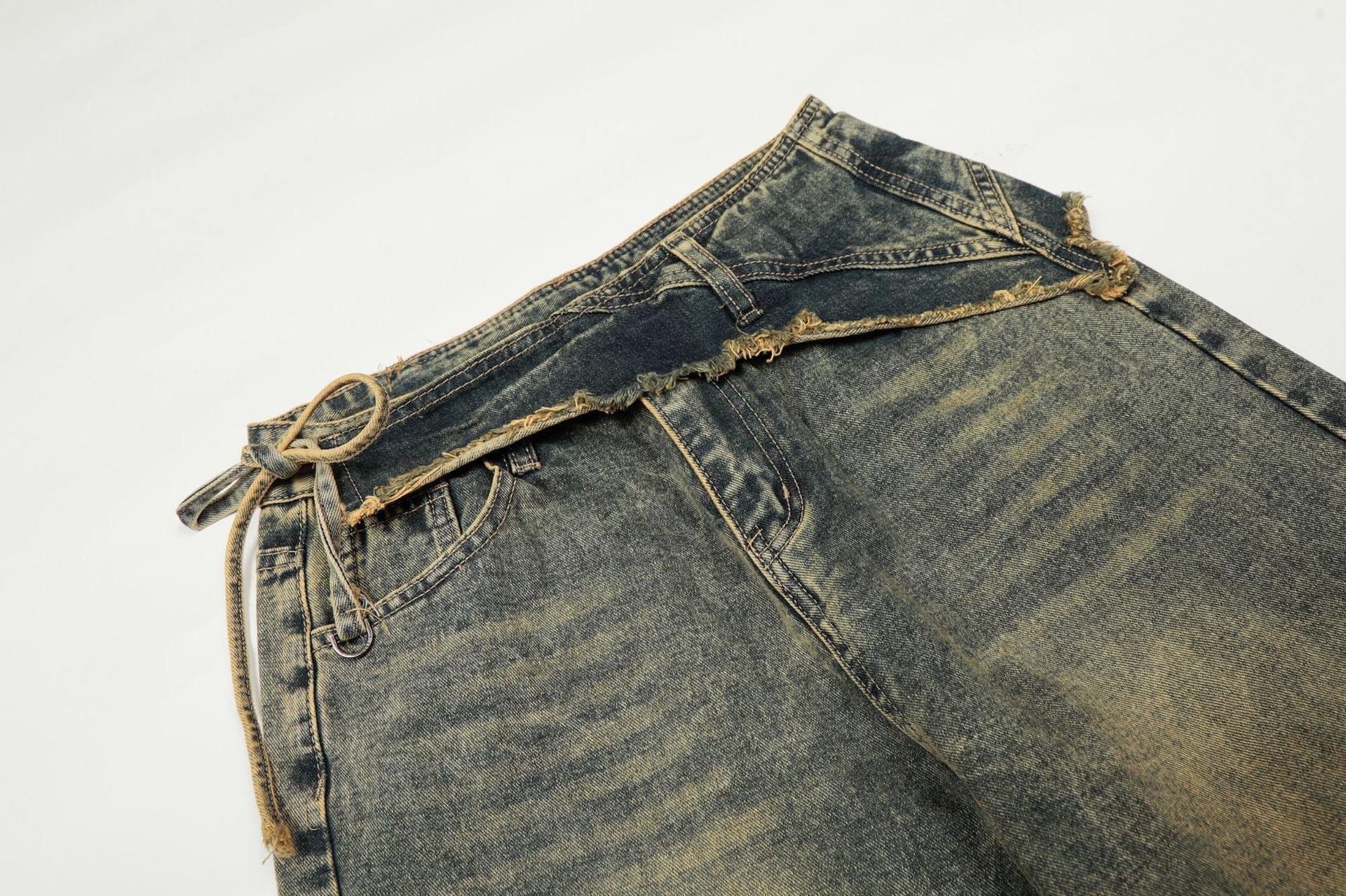 Washed Layered Fade Wide Leg Denim Jeans