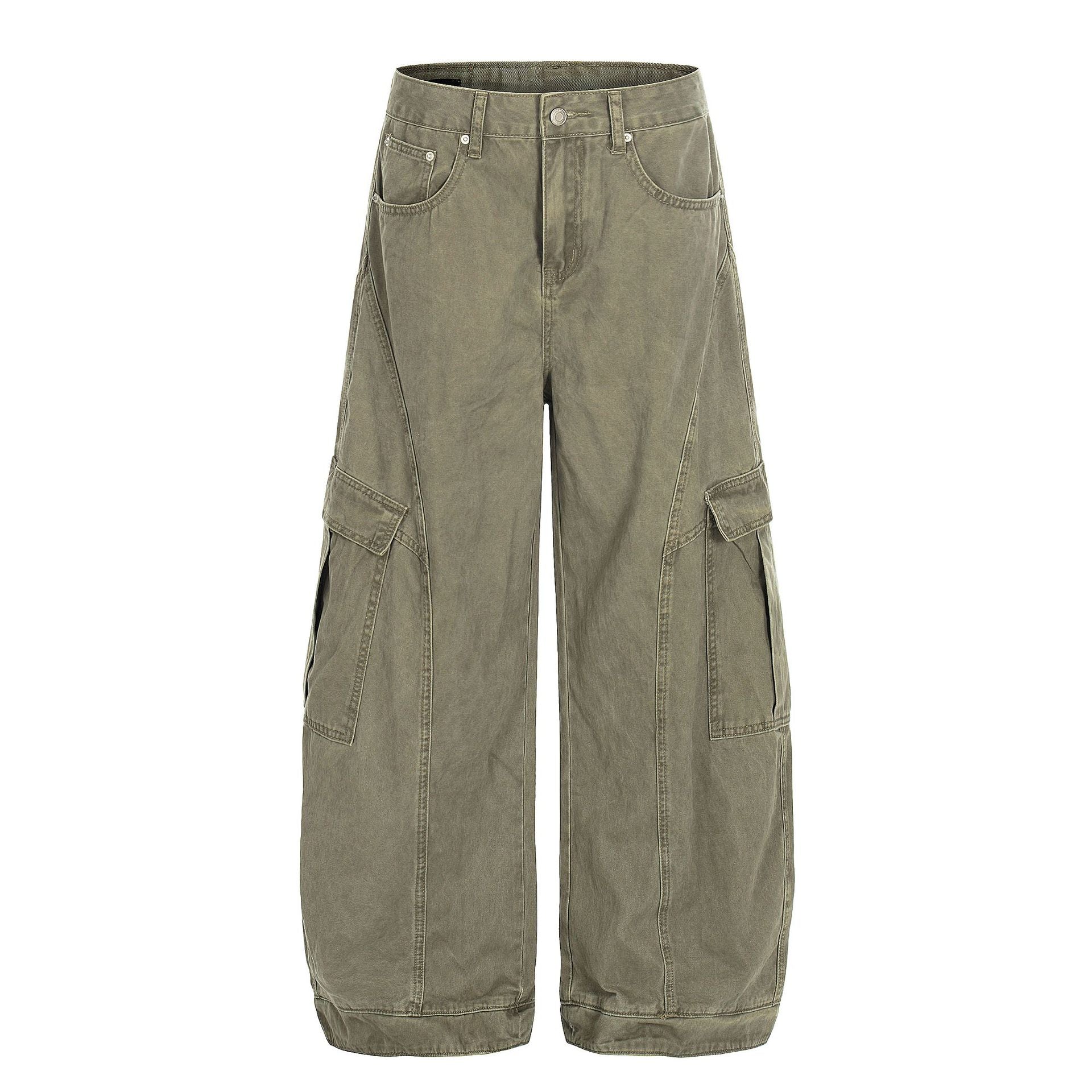 Washed Multi Pocket Curved Cargo Pants