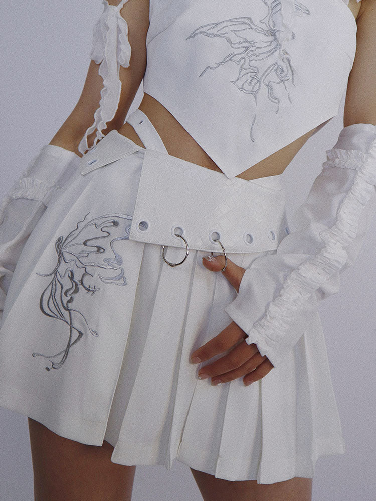 Butterfly Embroidery Pleats Short Skirt