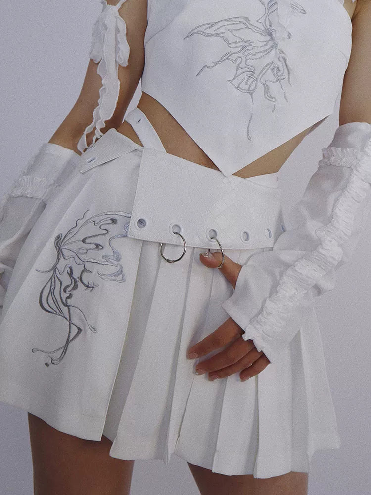 Butterfly Embroidery Pleats Short Skirt
