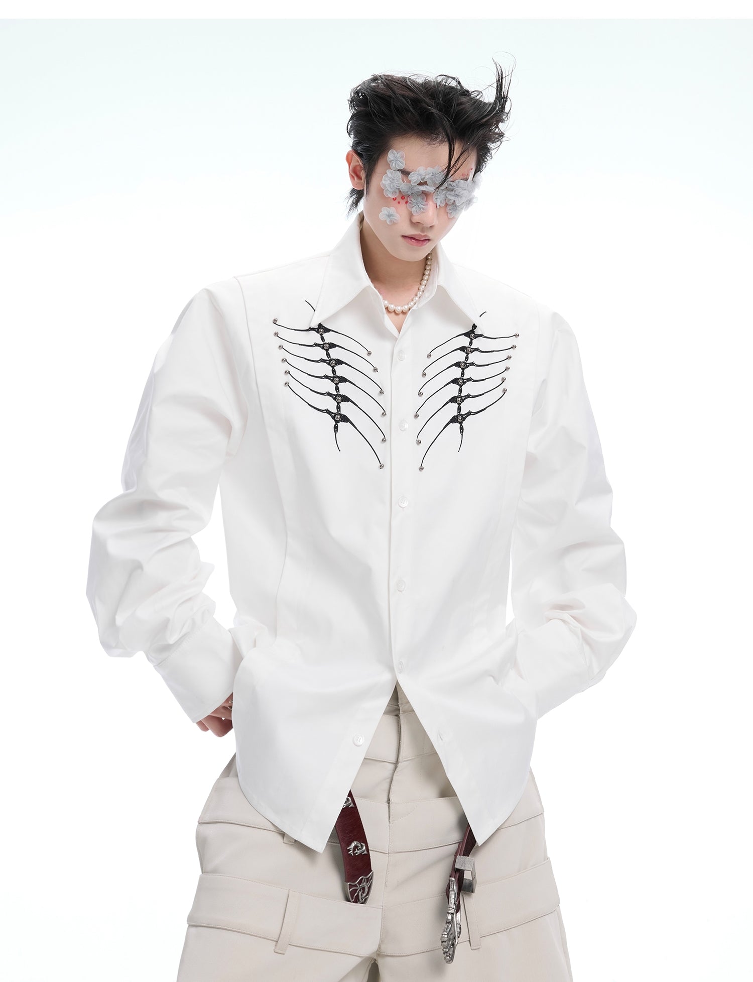 Embroidery Studs Long Sleeve Shirt