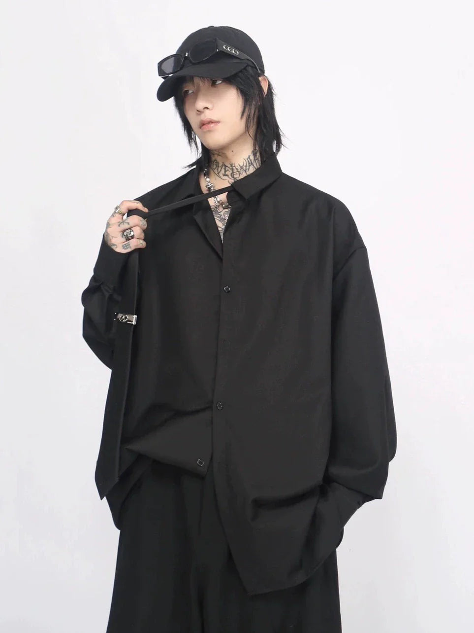 With Tie Plan Long Sleeve Shirt