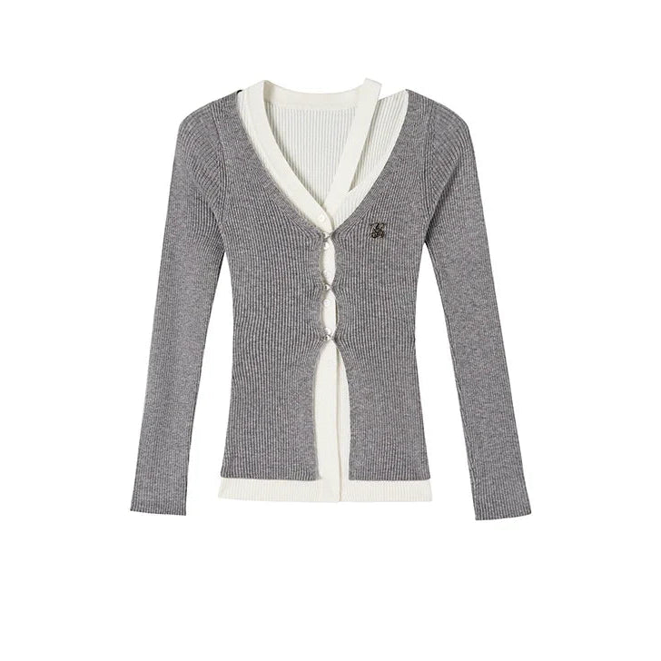 Fake Layered Long Sleeve Knit Cardigan