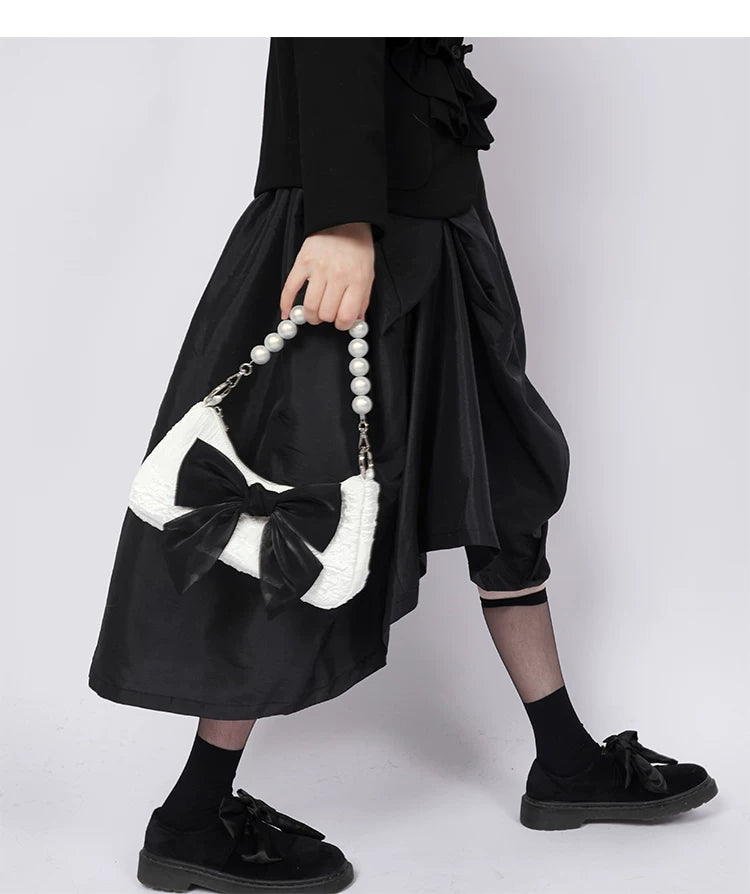 Contrast Color Bow Shoulder Bag