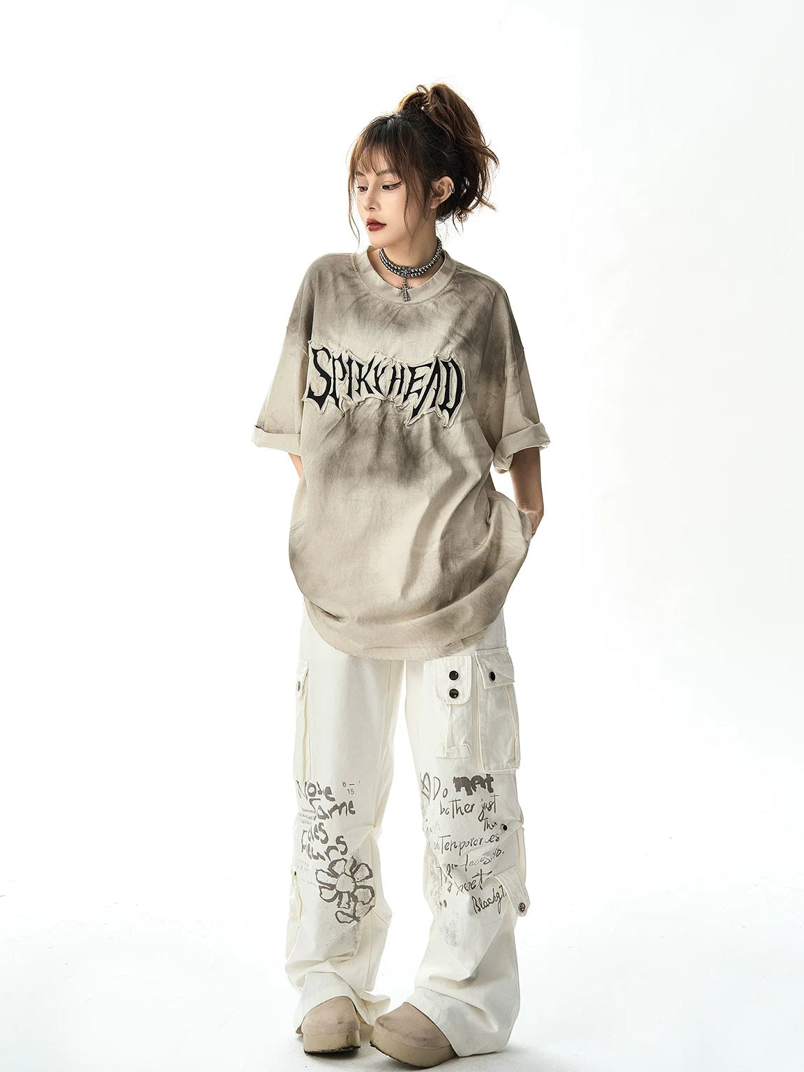 Washed Embroidery Short Sleeved T-Shirt