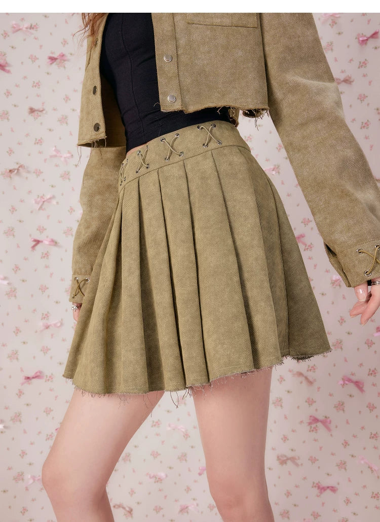 Pleats Short Skirt & Short Jacket Setup